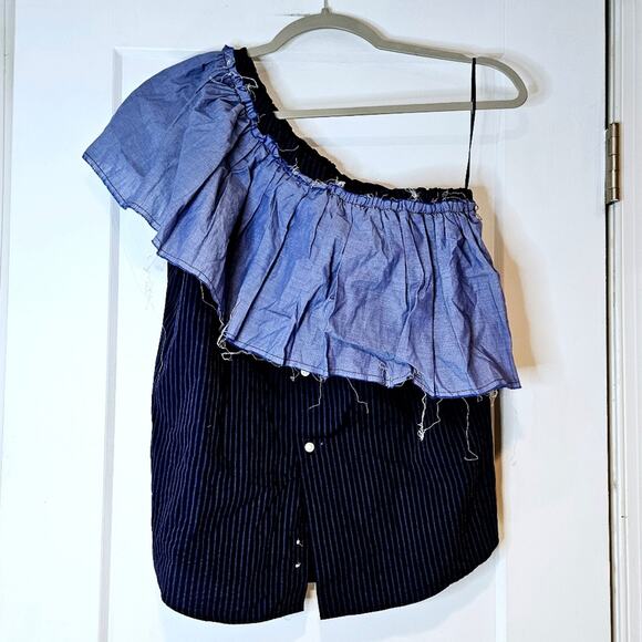 Kate Mchale Jensen KMJ One Shoulder Ruffle Top With Button Detail - Picture 2 of 5